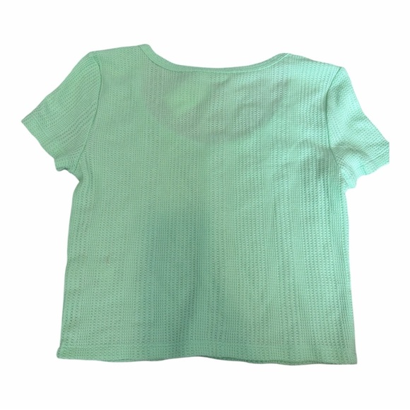 Elodie Lime Green Button Front Knit Short Sleeve Top size Large - Picture 2 of 4